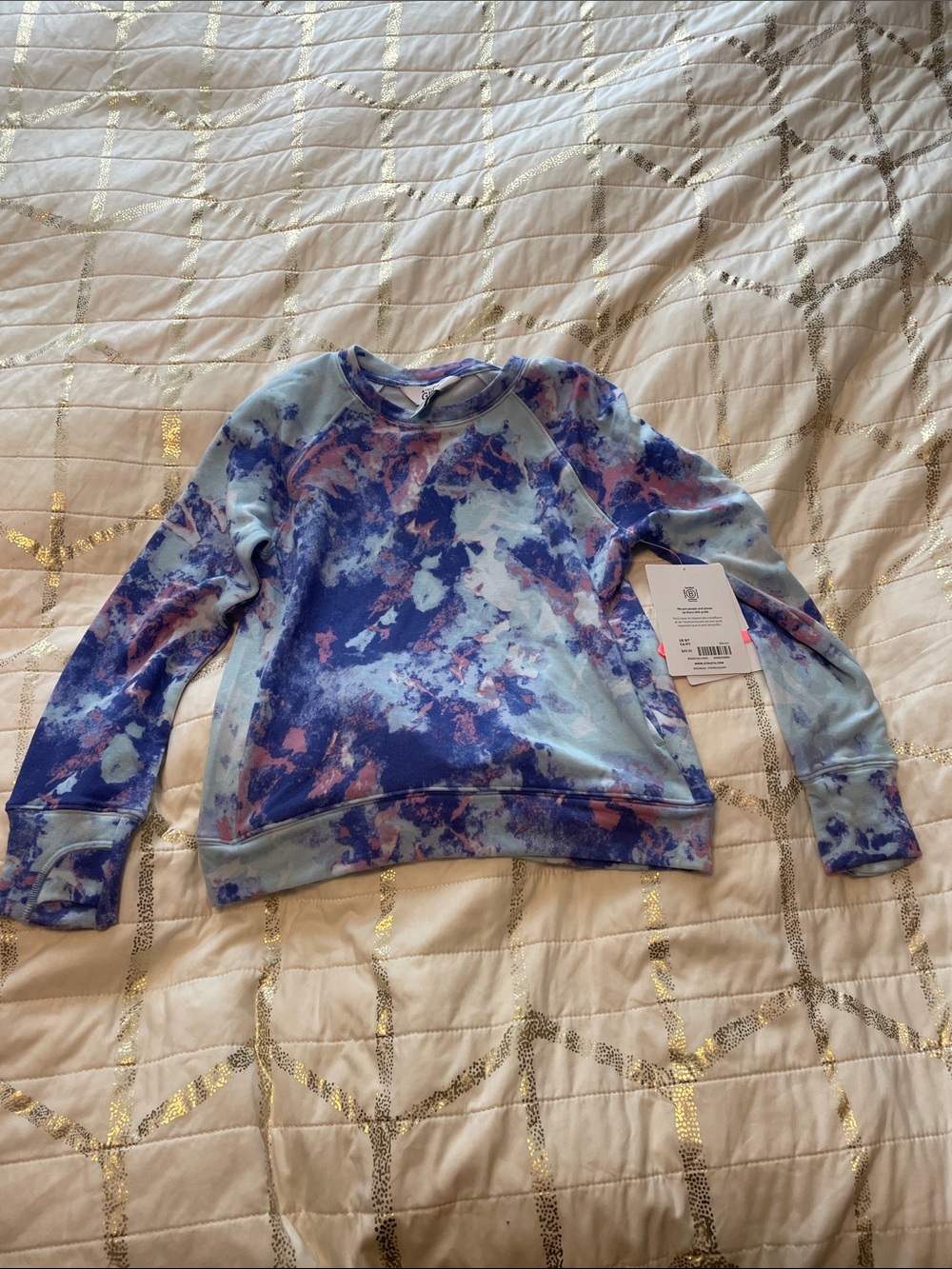 Athleta Girl Blue Pink and Purple Tie-Dye Pullover